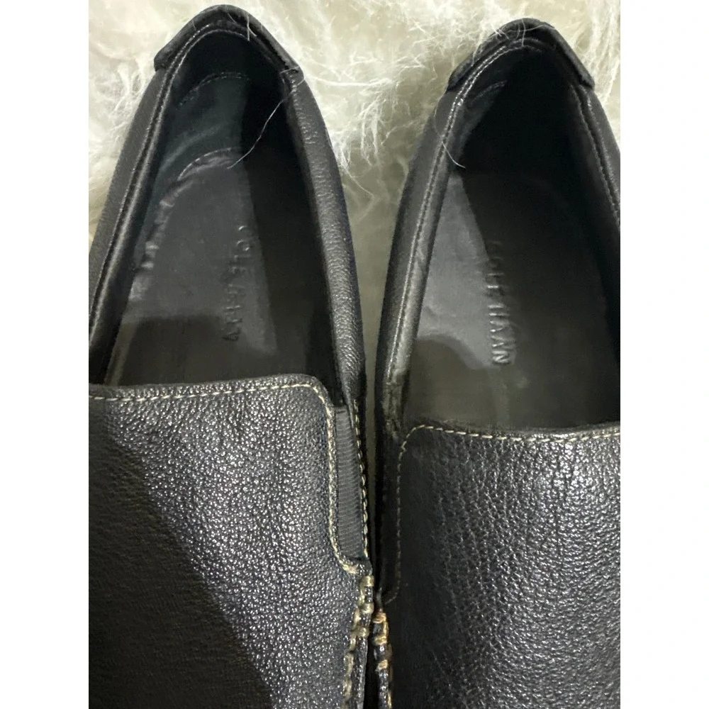 Cole Haan Mens Black Pebbled Leather Moc Toe Slip On Loafers Business Casual